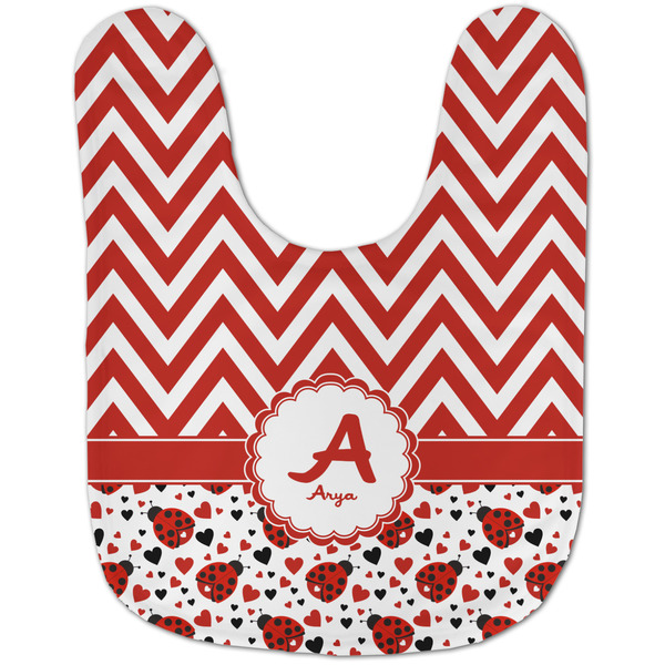 Ladybugs & Chevron Baby Bib - AFT flat