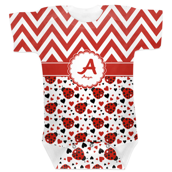 Custom Ladybugs & Chevron Baby Bodysuit 0-3 w/ Name and Initial