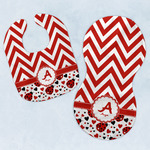 Ladybugs & Chevron Baby Bib & Burp Set w/ Name and Initial