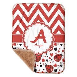 Ladybugs & Chevron Sherpa Baby Blanket - 30" x 40" w/ Name and Initial