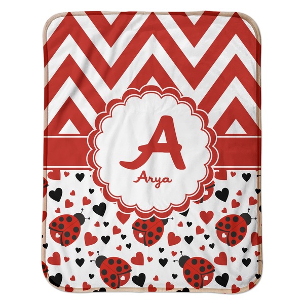 Ladybugs & Chevron Baby Sherpa Blanket - Flat