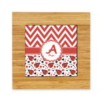 Ladybugs & Chevron Bamboo Trivet with Ceramic Tile Insert (Personalized)