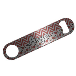 Ladybugs & Chevron Bar Bottle Opener - Silver w/ Name and Initial