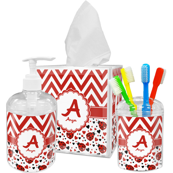 Ladybugs & Chevron Bathroom Accessories Set (Personalized)
