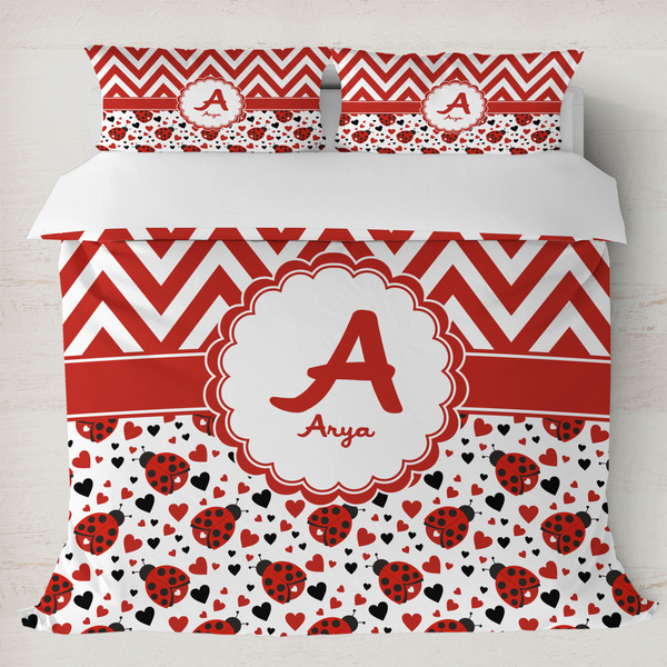 Custom Ladybugs & Chevron Duvet Cover Set - King (Personalized)