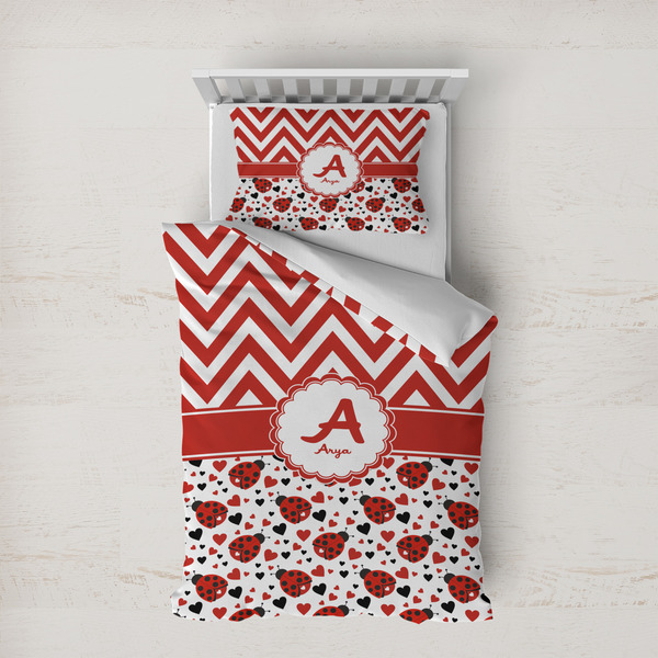 Custom Ladybugs & Chevron Duvet Cover Set - Twin XL (Personalized)