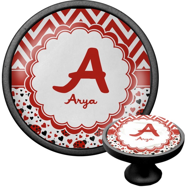 Custom Ladybugs & Chevron Cabinet Knob (Black) (Personalized)