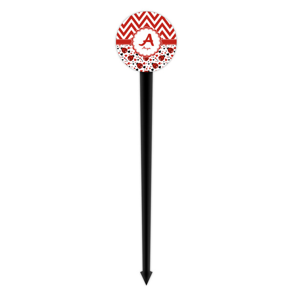 Ladybugs & Chevron Black Plastic 4" Food Pick - Round - Single Pick