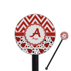 Ladybugs & Chevron 5.5" Round Plastic Stir Sticks - Black - Single Sided (Personalized)