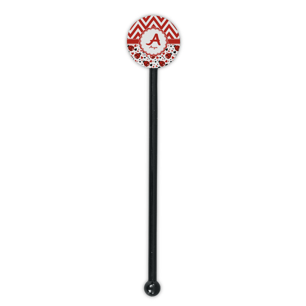 Ladybugs & Chevron Black Plastic 5.5" Stir Stick - Round - Single Stick