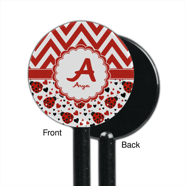Ladybugs & Chevron Black Plastic 5.5" Stir Stick - Single Sided - Round - Front & Back