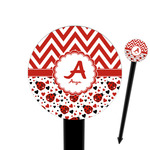 Ladybugs & Chevron 6" Round Plastic Food Picks - Black - Double Sided (Personalized)