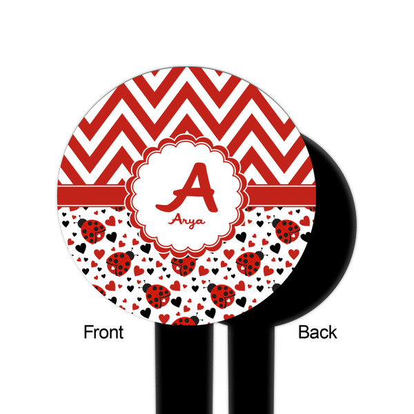 Ladybugs & Chevron Black Plastic 6" Food Pick - Round - Single Sided - Front & Back