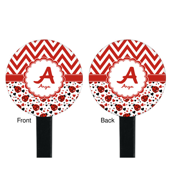 Ladybugs & Chevron Black Plastic 7" Stir Stick - Double Sided - Round - Front & Back