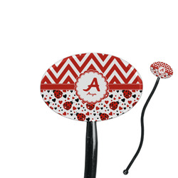 Ladybugs & Chevron 7" Oval Plastic Stir Sticks - Black - Single Sided (Personalized)