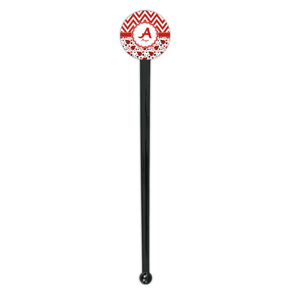 Ladybugs & Chevron Black Plastic 7" Stir Stick - Round - Single Stick
