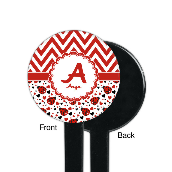 Ladybugs & Chevron Black Plastic 7" Stir Stick - Single Sided - Round - Front & Back
