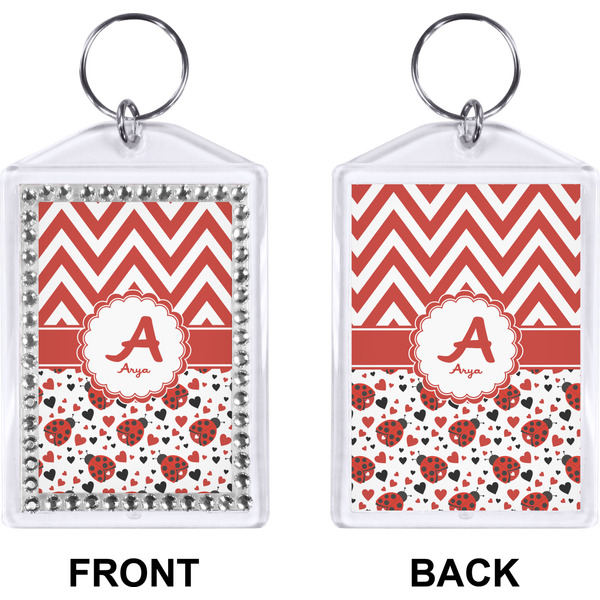 Ladybugs & Chevron Bling Keychain (Front + Back)