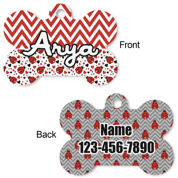 Ladybugs & Chevron Bone Shaped Dog ID Tag - Large - Approval