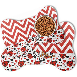 Ladybugs & Chevron Bone Shaped Dog Food Mat (Personalized)