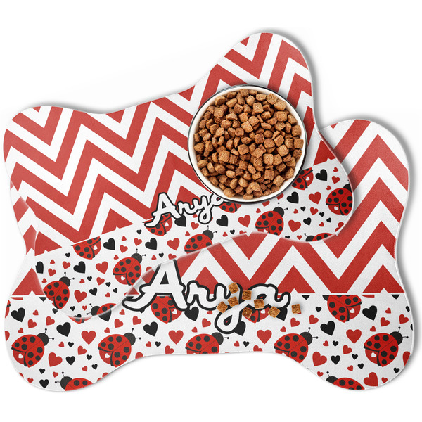 Ladybugs & Chevron Bone Shaped Dog Mats - MAIN