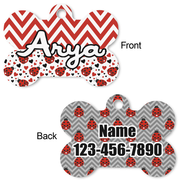 Ladybugs & Chevron Bone Shaped Dog Tag - Front & Back