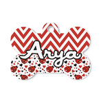Ladybugs & Chevron Bone Shaped Dog ID Tag - Small (Personalized)