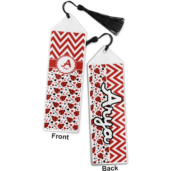 Ladybugs & Chevron Bookmark with tassel - Front and Back