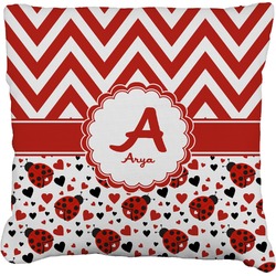 Ladybugs & Chevron Faux-Linen Throw Pillow 18" (Personalized)
