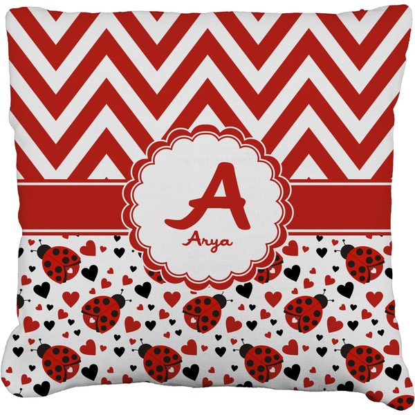 Custom Ladybugs & Chevron Faux-Linen Throw Pillow 18" (Personalized)