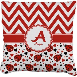 Ladybugs & Chevron Faux-Linen Throw Pillow 20" (Personalized)