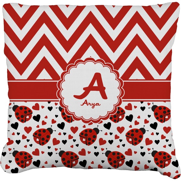 Custom Ladybugs & Chevron Faux-Linen Throw Pillow 20" (Personalized)
