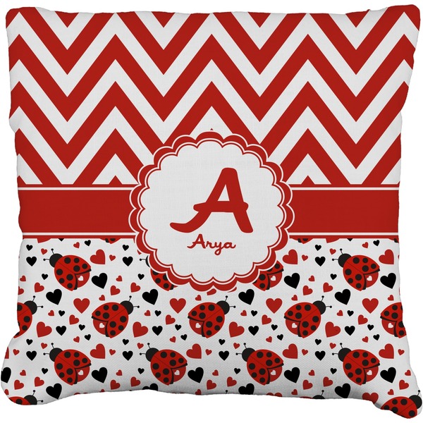Custom Ladybugs & Chevron Faux-Linen Throw Pillow 26" (Personalized)