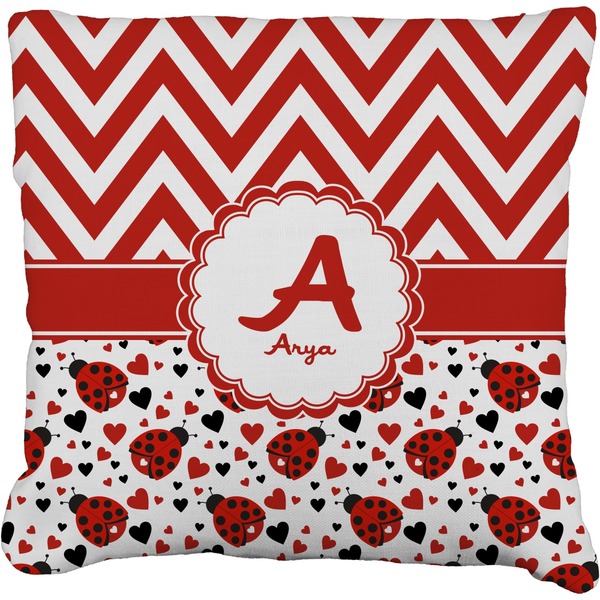 Custom Ladybugs & Chevron Faux-Linen Throw Pillow (Personalized)