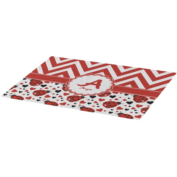 Ladybugs & Chevron Burlap Placemat (Angle View)