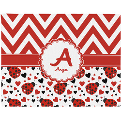 Ladybugs & Chevron Woven Fabric Placemat - Twill w/ Name and Initial