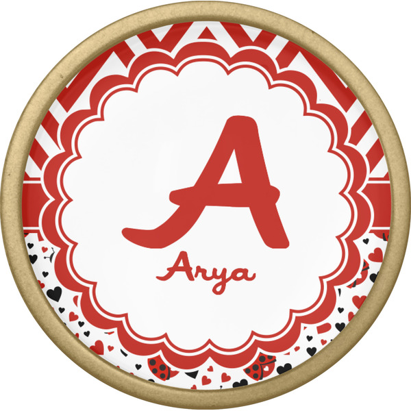 Ladybugs & Chevron Cabinet Knob - Gold - Front