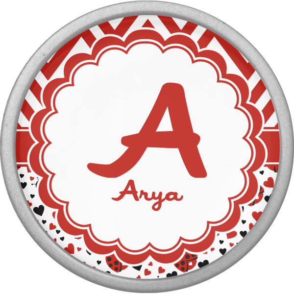 Ladybugs & Chevron Cabinet Knob - Nickel - Front