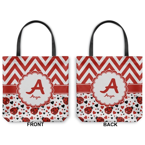 Ladybugs & Chevron Canvas Tote - Front and Back