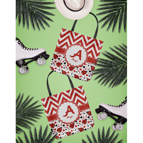 Ladybugs & Chevron Canvas Tote Lifestyle Front and Back