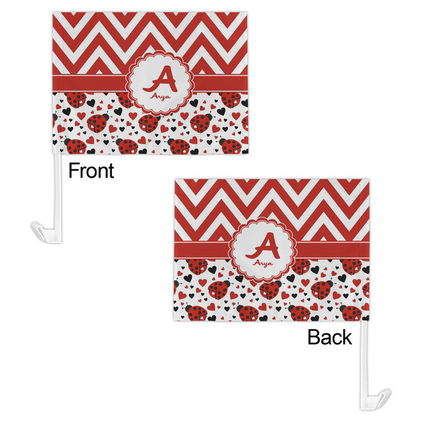 Ladybugs & Chevron Car Flag - 11" x 8" - Front & Back View