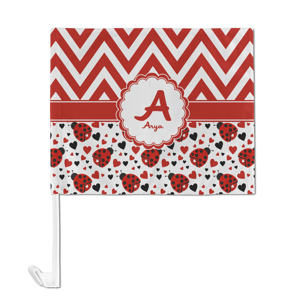 Ladybugs & Chevron Car Flag - Large - FRONT