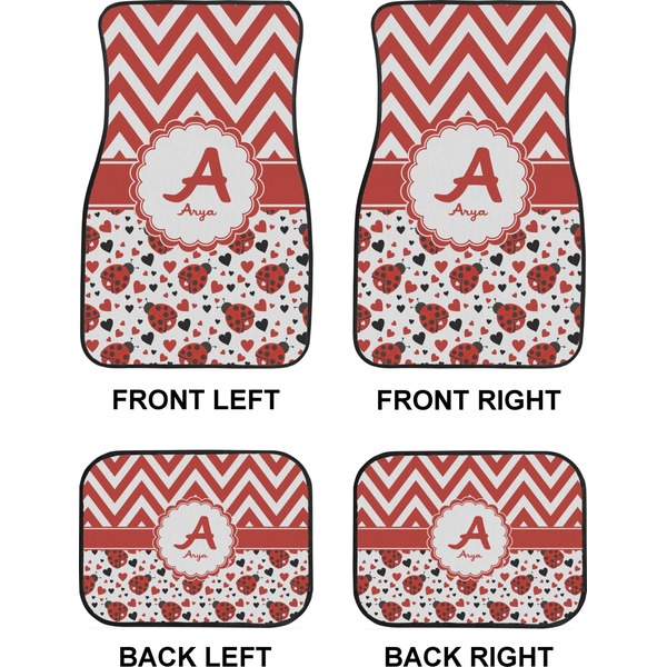 Ladybugs & Chevron Car Floor Mats Set (2F + 2B)
