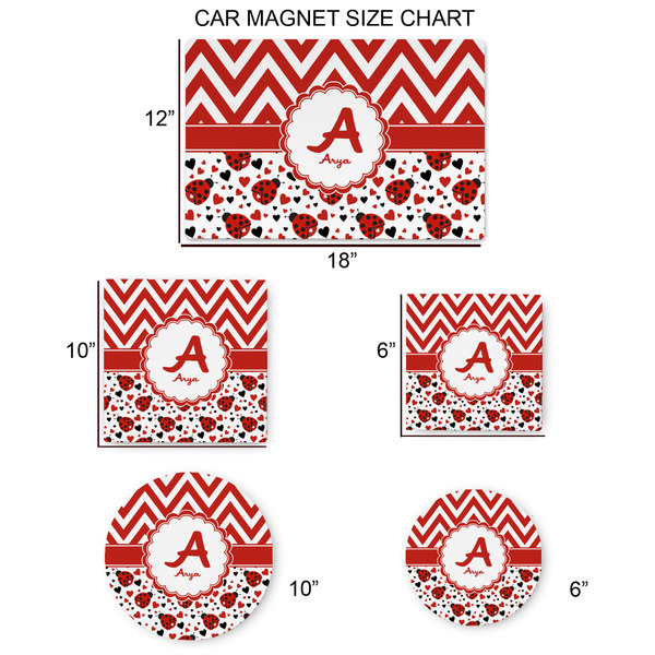 Ladybugs & Chevron Car Magnets - SIZE CHART