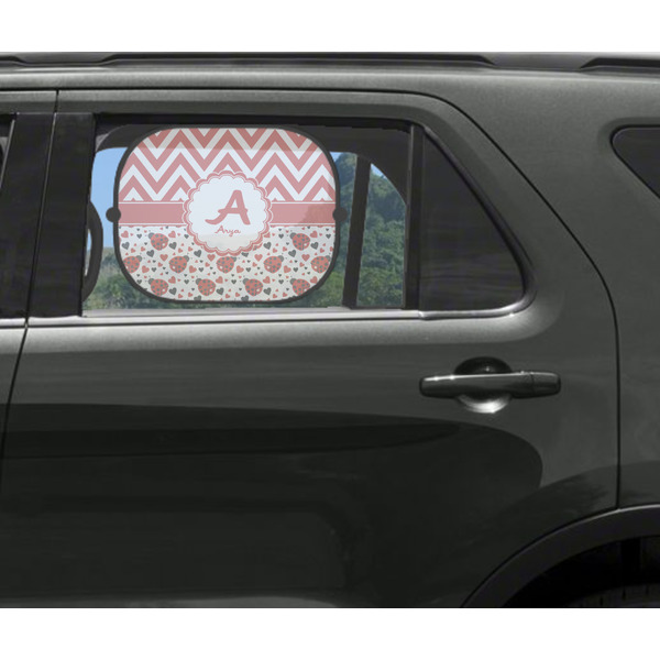 Ladybugs & Chevron Car Sun Shade Black - In Car Window