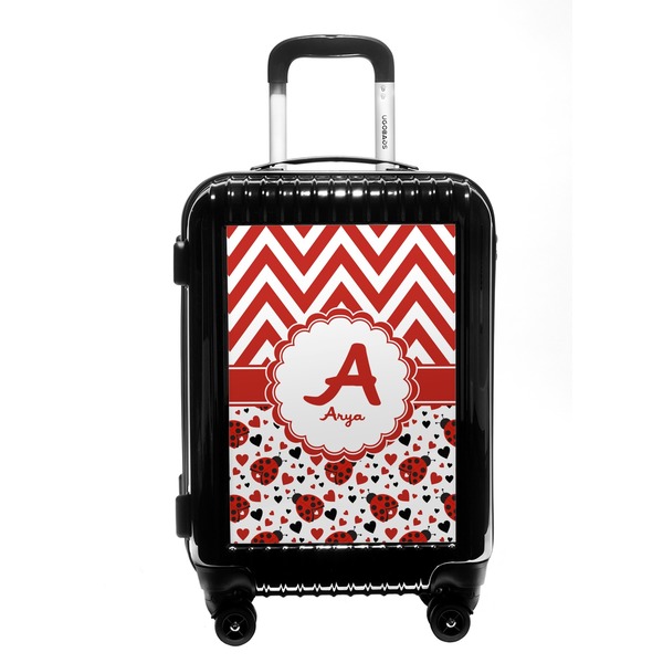 Custom Ladybugs & Chevron Carry On Hard Shell Suitcase (Personalized)