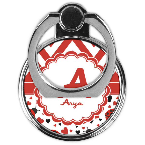 Ladybugs & Chevron Cell Phone Ring Stand & Holder - Front (Collapsed)