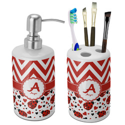 Ladybugs & Chevron Ceramic Bathroom Accessories Set (Personalized)