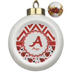 Ladybugs & Chevron Ceramic Ball Ornaments - Poinsettia Garland (Personalized)