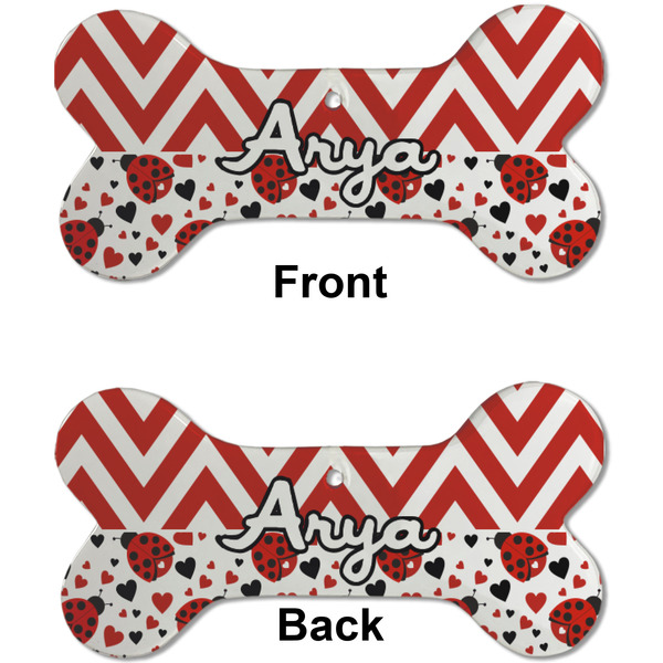Ladybugs & Chevron Ceramic Flat Ornament - Bone Front & Back (APPROVAL)